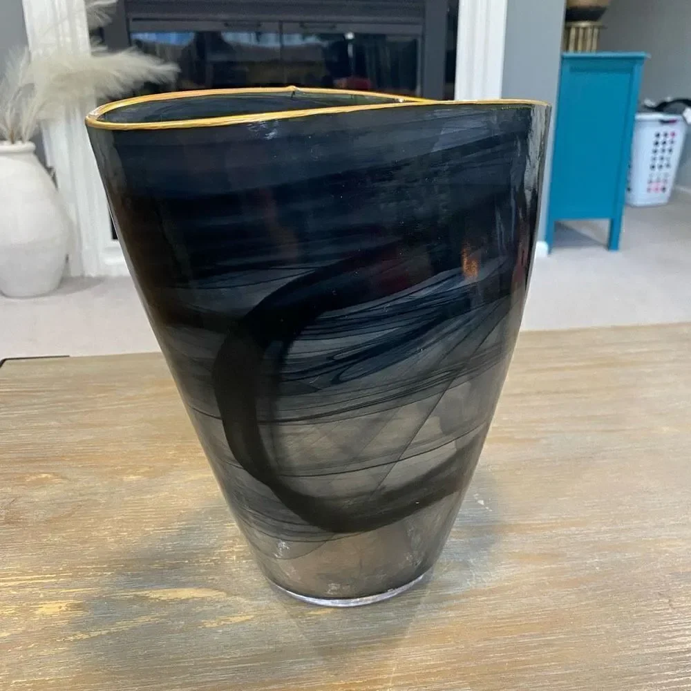 Goldsby Black and White Glass Vase 9.25 inches high x 9.25 inches wide x 4 inche